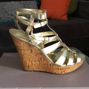 Gold wedge gladiator sandals